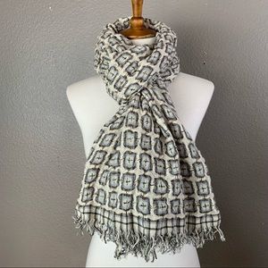 Anthropologie Alessi Fall blue brown and ivory woven plaid rectangle scarf